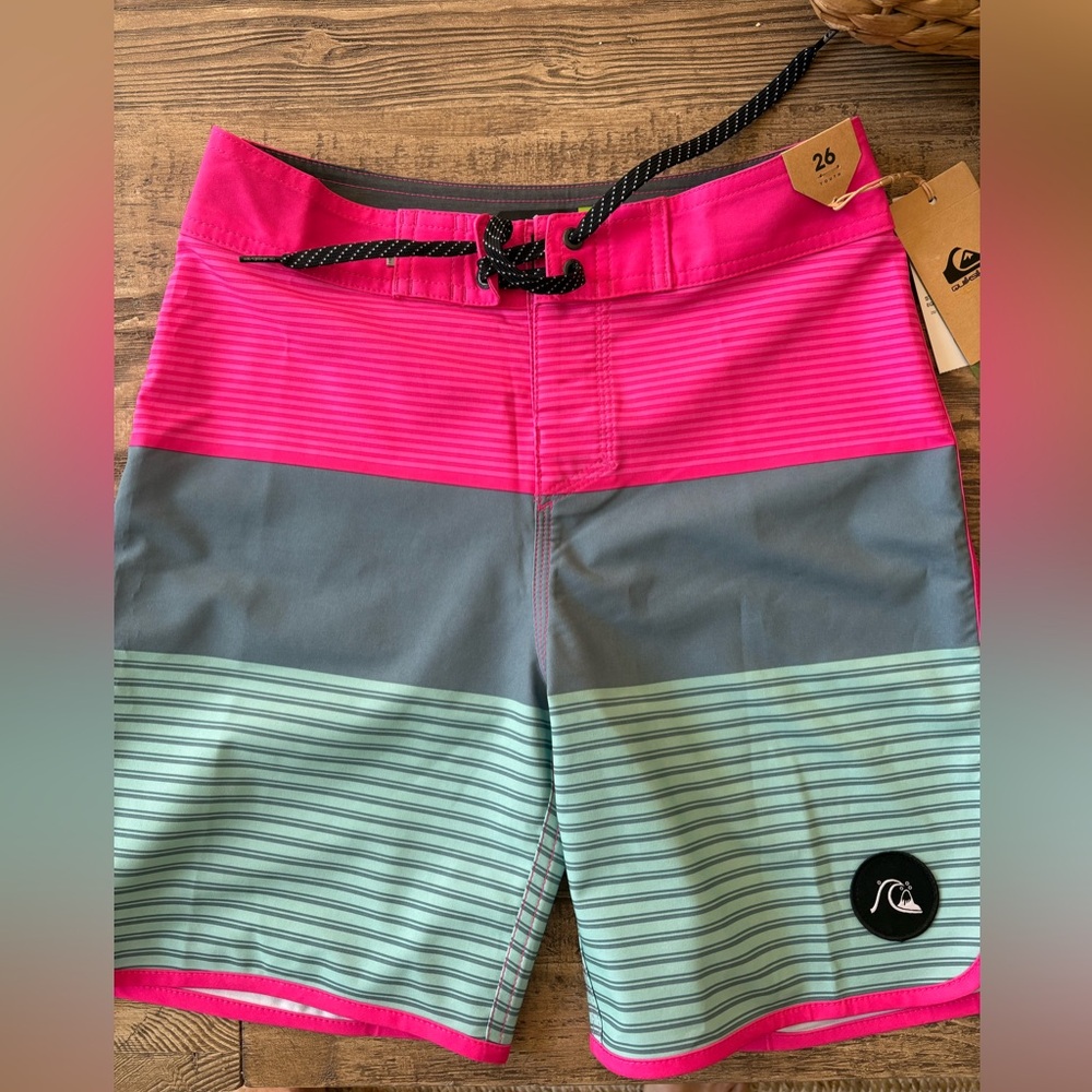 Quiksilver Fuchsia, Blue and Gray Board Shorts